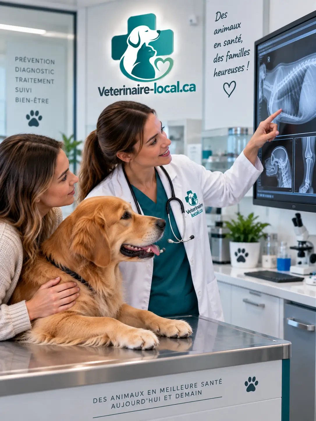Lecture d'une radiographie avec la propriétaire